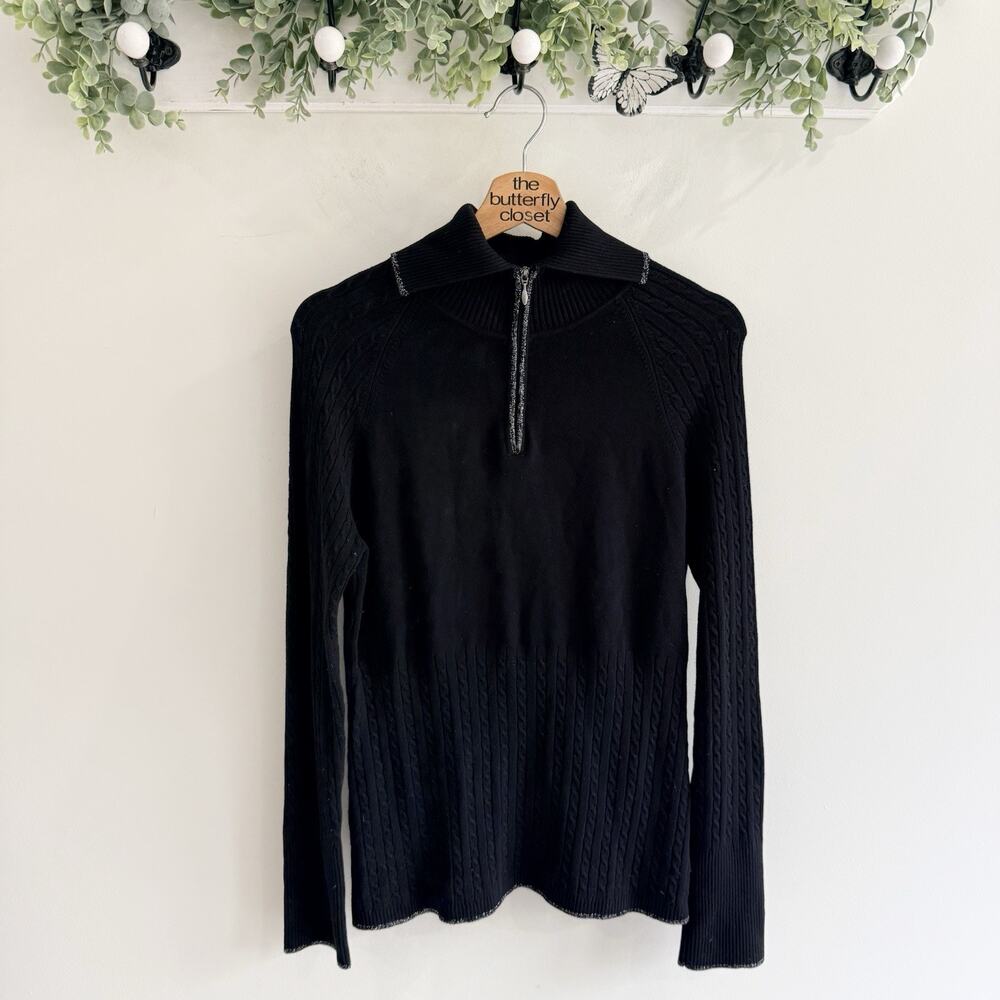 NILS Women’s Cable Knit 1/4 Zip Pullover Sweater Black Size M R4901